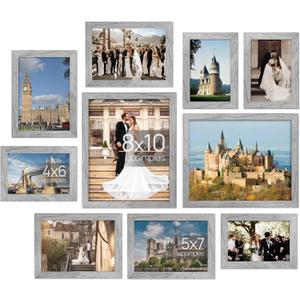 upsimples 10 Pack Picture Frames Collage Wall Decor for Mounting or Tabletop Display, Photo Gallery Frame Set for Family, Multi Sizes Including 8x10, 5x7, 4x6, Gray