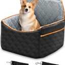 Dog Car Seat with Removable Thick Cushion, Detachable Washable Dog Booster Seat with Storage Pocket and Safety Belt (Black and Grey)