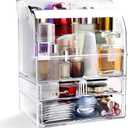 Clear Large Acrylic Makeup Organizer With Lid Cosmetic Storage Drawers Portable Makeup Organizers Dustproof And Waterproof Box For Women