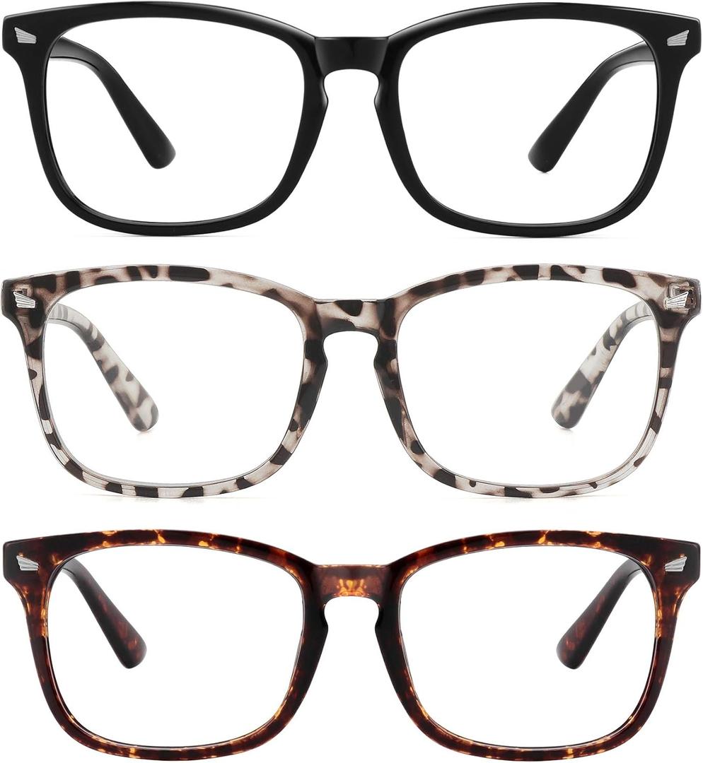 MEETSUN Blue Light Blocking Glasses, Anti Eye Strain Headache (Sleep Better),Computer Reading Glasses UV400 Transparent Lens (Black+Leopard+Tortoise, 53)