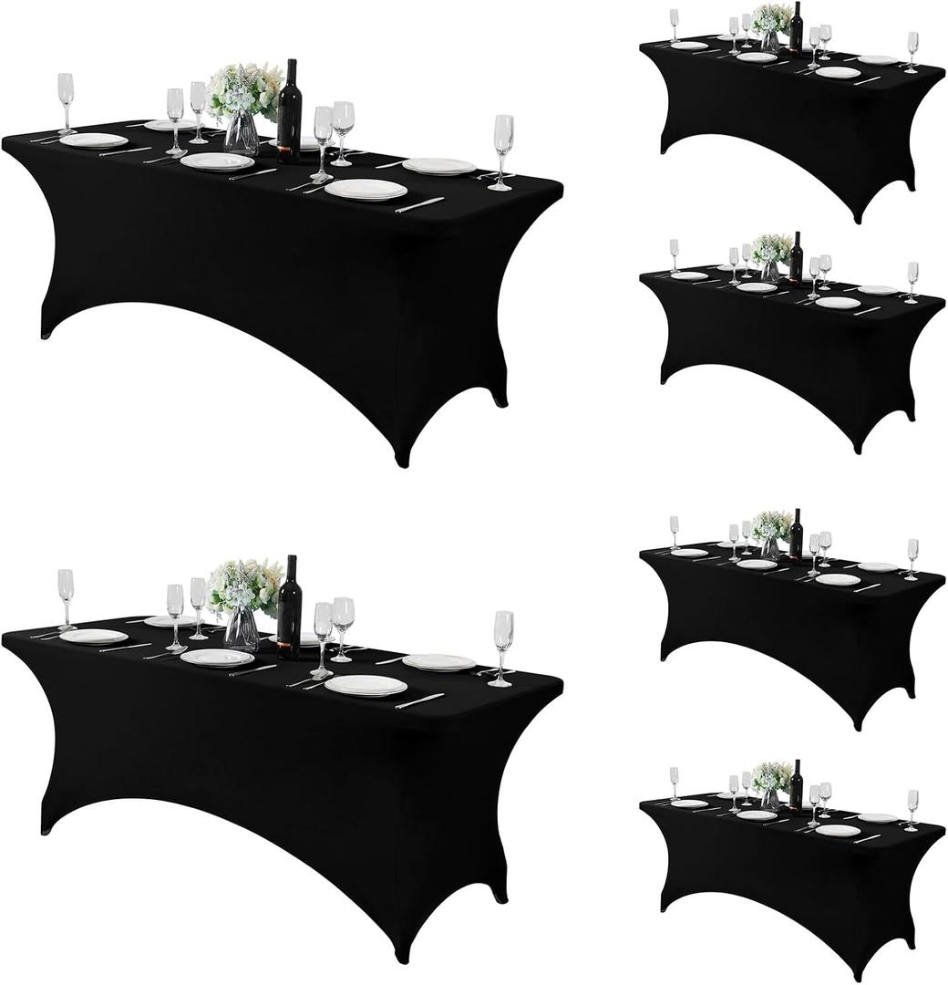 Fokitut 6 Pack Spandex Table Cover for 6FT Table Universal Fitted Stretch Tablecloth for Party, Banquet, Wedding and Events-Black