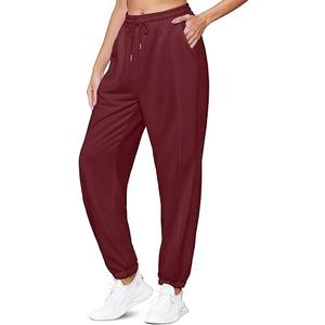 Women's High Waist Baggy Sweatpants Lounge Drawstring Workout Pants with Pockets Sweats for Women Running Joggers Wine Red