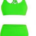 Milumia Girl's 2 Piece Swimsuits Criss Cross Spaghetti Strap Bikini Sets Swimwear Neon Green 11Y