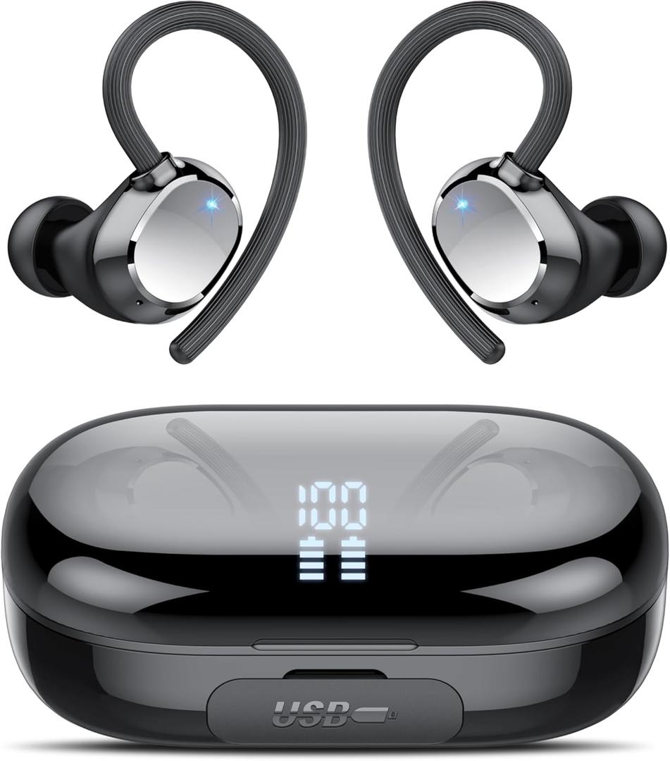 Wireless Earbuds, 128Hrs Bluetooth 5.3 Headphones Sport, Bluetooth Earbuds with ENC Noise Canceling Mic, Bass Stereo Wireless Earphones, IP7 Waterproof Over Ear Buds with Earhooks for Fitness/Running