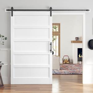 48x84 Inch White Sliding Barn Door Slab with 8ft Hardware Kit Included, 5-Panel, MDF Wood Panel Covered with Water-Proof Scratch-Proof PVC Surface, Simple DIY Assembly