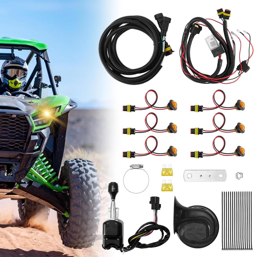 Pre-wired ATV UTV Turn Signal Kit, Universal Street Legal Kit with Horn/Hazard/Blinker/Column Turn Switch & Relay Fuse, Compatible with Polaris, Pioneer, Talon, Can-Am, Kawasaki, Arctic Cat