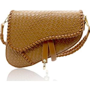 Fashion Women Saddle Shoulder Bag Clutch Purse Small Crossbody Satchel Handbag Woven Imitation Crocodile Leather Bag (Khaki Large)
