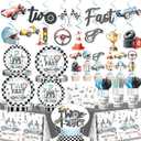 179 PCs Two Fast Birthday Decor, 2 Fast Birthday Decoration with Plates Napkins Tablecloth Hanging Swirls for Boys Vintage Race Car Theme 2nd Party Tableware Set
