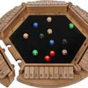 Shut The Box Game for 1-6 Players, Plusvivo Large Round Wooden Board Dice Game with 14 Dice for Adults, 6 Way Clever Math Game for Home Classroom or Pub