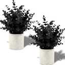 2 Pack Black Fake Eucalyptus Small Fake Plants Potted Artificial Plants for Halloween Decorations Shelf Desk Home Farmhouse Room Coffee Table Bathroom Decor(Black)