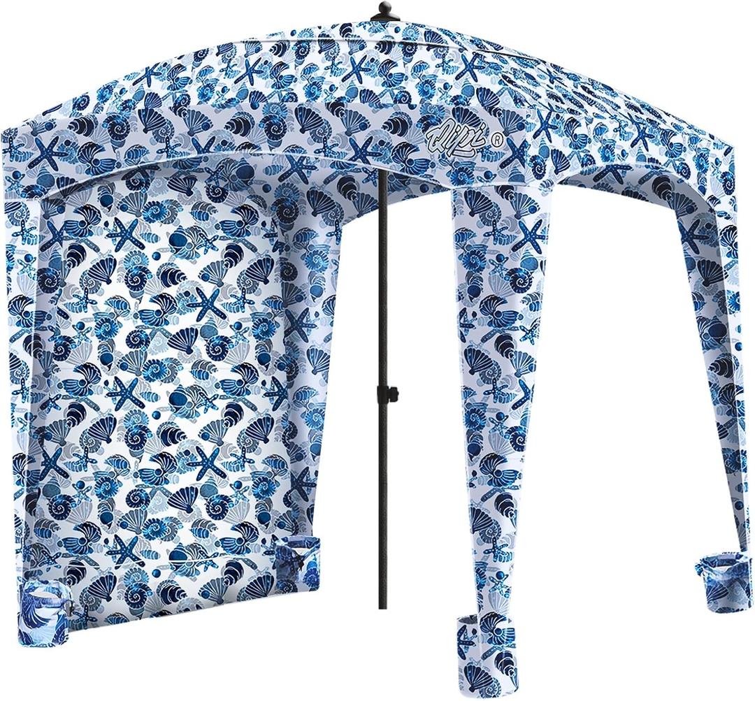Qipi Beach Cabana - Easy to Set Up Canopy, Waterproof, Portable 6' x 6' Beach Shelter, Included Side Wall, Shade with UPF 50+ UV Protection, Ultimate Sun Umbrella - for Kids, Family & Friends (Sea Life)