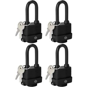 HOX 4-Pack Weather Resistant Padlocks – 40mm Laminated Steel, Chrome Plated with 2-inch Shackle, Vinyl Wrapped, Hardened Steel for Extra Security