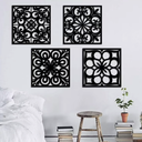 Black Metal Boho Wall Art, 4 Piece Modern Minimalist Wall Sculptures Abstract Geometric Black and White Artwork for Living Room Bedroom Kitchen Home Office Decor 72x18 or 36x36 IN