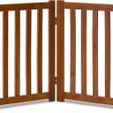 LZRS 2-Panel Wooden Free Standing Foldable Dog Gate Indoor Solid Hardwood 24" High, Step-Over Safety Pet Gate for Doorways, Stairs & Small Spaces - Indoor Use, Brown Oak