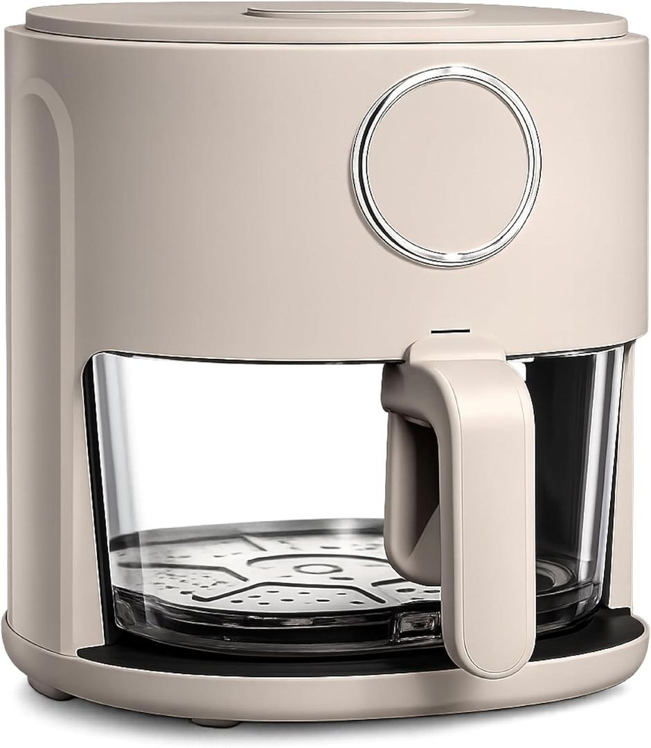 COOK WITH COLOR Colorful 1200W 4Qt Air Fryer: Glass Basket, Dishwasher Safe, 60min Timer, 6 Presets, Temp Control 175F-400F, 4 QT, Greige (Medium)