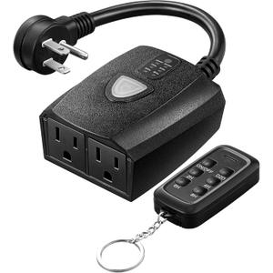 DEWENWILS Outdoor Timer Outlet Waterproof, 15A 1/2HP, 2 Grounded Outlets, 100FT Remote Control, Black, FCC Listed