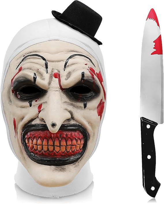 Adult Scary Clown Mask, 3PCS Bloody Killer Halloween Masks with Knife Gloves, Horror Party Cosplay Props