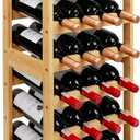 Wine Rack Free Standing Floor, 6-Tier 24 Bottles Display Wine Storage Shelves with Table Top, Easy-Assembly Freestanding Bamboo Wine Racks for Kitchen Dining Room Bar, Natural