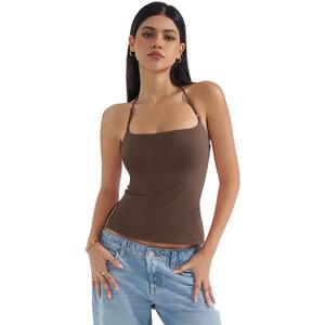 SUUKSESS Women Halter Double Lined Tank Top Backless Going Out Camisole Crop Top L