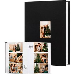 450 Pocket 4x6 Photo Album with Writing Space, Linen Cover, Black
