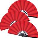 Marrywindix 3 Pcs Large Chinese Folding Fan Big Handheld Clap Fans for Men and Women Performance Line Dance Decorations Event Party Festival Craft Gift (Red)
