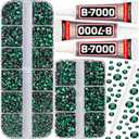 b7000 Adhesive Glue for 7500Pcs Green Rhinestones for Crafts Clothing Clothes, Dark Emerald Green Flatback Gems Diamonds for Fabric Football, Half Flat Back Crystals 2mm 3mm 4mm 5mm Mixed