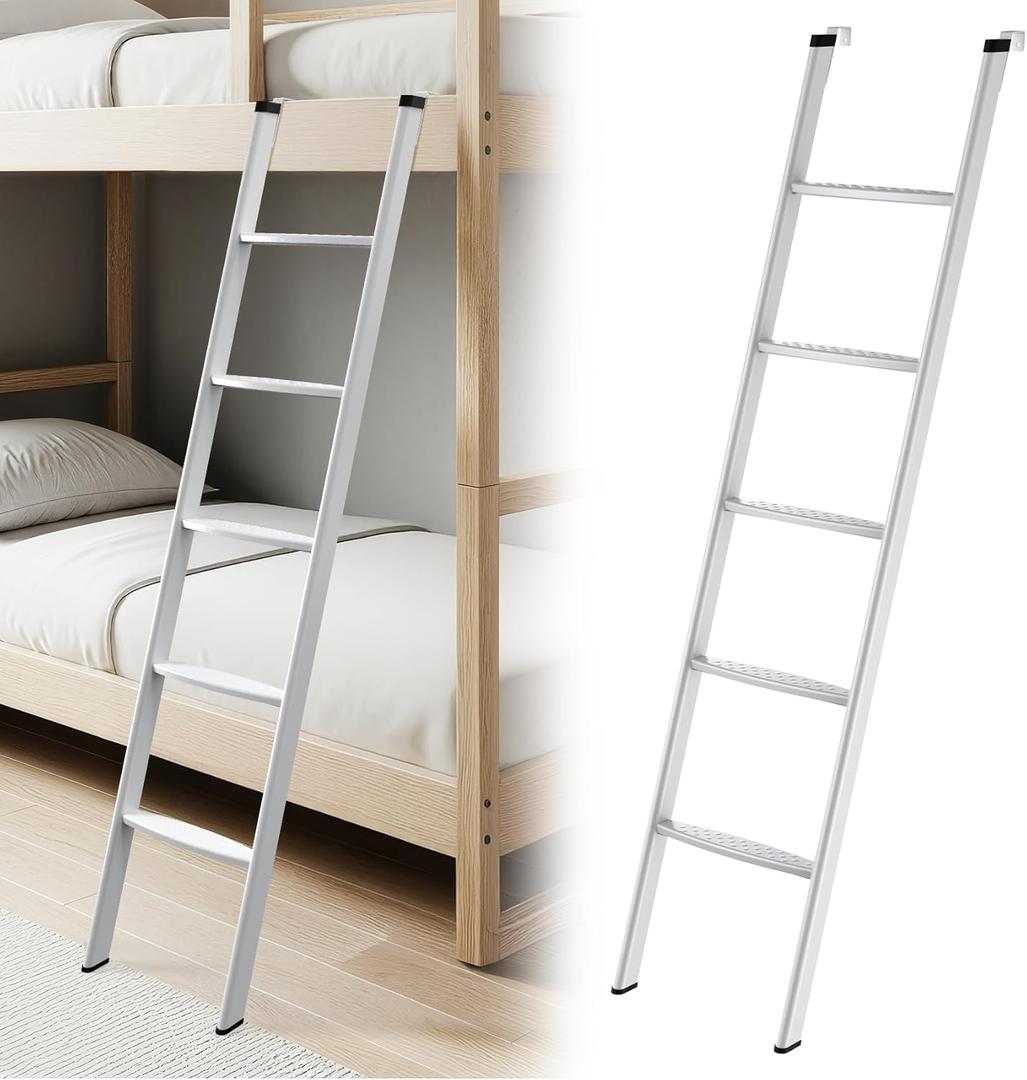 JY PERFORMANCE RV Bunk Bed Ladder, 60 Inch Anti-Slip Bunk Ladder, Heavy Duty 450lbs Max Capacity, Extra Wide Footsteps, Integrated Hooks for Camper Motorhome Trailer, White