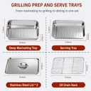 Grill Prep & Serve Tray Set with Lids 5-Piece Grill Carry System | Food Prep System for Marinating, Carrying & Serving, Stainless Steel BBQ Trays for Raw & Cooked Food Separation