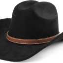 Melesh Western Cowboy Hat for Women Men Small Short Wide Brim Beach Cowgirls Cattleman Cowboys Hats (US, Alpha, One Size, Black)