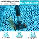 Heavy Duty Handheld Pool Vacuum - 18.9GPM Powerful Suction, 25m Ultra Fine Mesh Filter for Smaller Debris, 14'' Wide Vacuum Head, 60mins Running Time