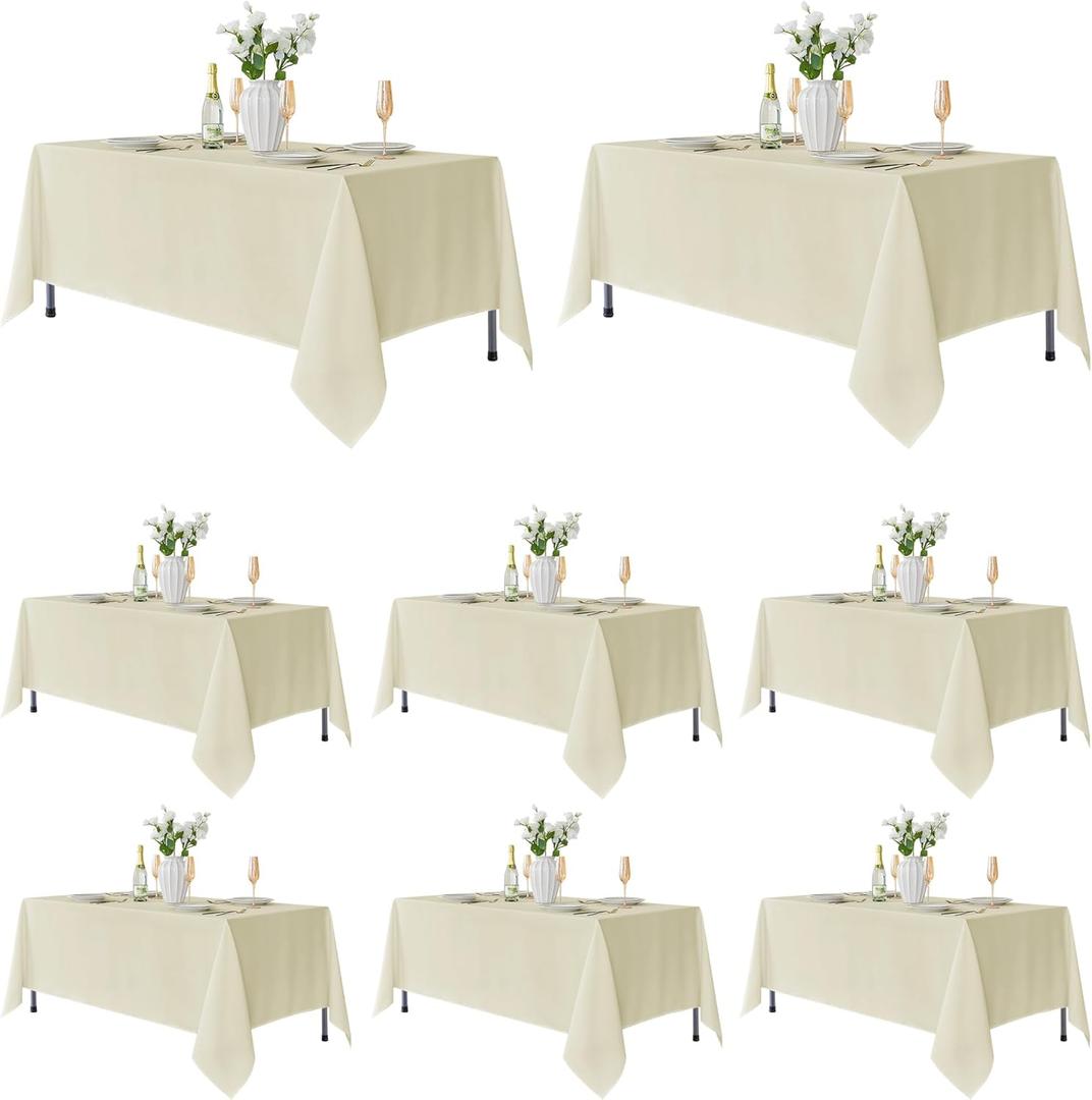 Fitable 8 Pack Rectangle Tablecloths: Stain Resistant Wrinkle Free Fabric Table Clothes, Washable Reusable Polyester Table Covers for Wedding Party Birthday Banquet Reception(Ivory, 60x102 Inch)