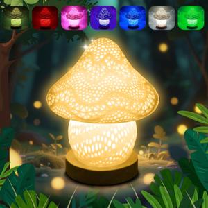 Mushroom Lamp, Night Light for Kids Bedroom,16 Colors LED Kawaii Lamp with Remote, 3D Mushroom Decor Cute Mini Bedside Table Lamp, Birthday & Christmas Gifts for Girls Boys (White)