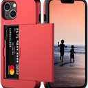 Nvollnoe for iPhone 14 Case with Card Holder Heavy Duty Protective Dual Layer Shockproof Hidden Card Slot Slim Wallet Case for iPhone 14 for Women&Men(Red)