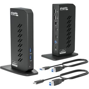 Plugable USB 3.0 and USB-C Universal Laptop Docking Station with 2 HDMI Ports for Windows, Mac, and ChromeOS (Gigabit Ethernet, Audio)
