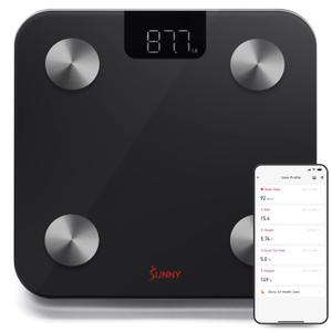 Sunny Health & Fitness 20 Metric Advanced Body Fat Composition BMI Scale with Health Tracker & Analyzer App - Smart Bathroom Scale for Body Weight, Metabolic Age, BMR, Fat Mass and More  SF-WS022063