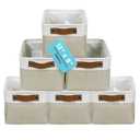 OrganiHaus Small Fabric Storage Baskets for Shelves 6 Pack, 12x8in Closet Storage Bins for Shelves, Cloth Storage Bins, Linen Closet Organizers, Fabric Basket, Shelf Baskets for Organizing Beige/White