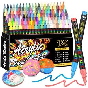 XPaoFey 120 Colors Acrylic Paint Markers, Extra Fine Tip for Rock Painting, Canvas, Wood, Ceramic, Glass - Quick-Dry & Non-Toxic