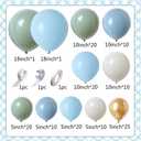150Pcs Dusty Blue Green Balloon Garland Kit, Macaron Blue Sand White Gold Balloons Arch for Baby Shower Jungle Safari Woodland Birthday Bear Theme Party Decorations