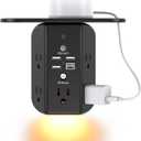 Wall Outlet Extender with Shelf and Night Light,Surge Protector,USB Wall Charger with 5 USB Outlets and 3 USB Ports 1 USB C Outlet