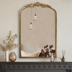PERFNIQUE Vintage Mirror, 36" X 24" Arched Antique Baroque Wall Mirror, Gold Traditional Wall Decor, Ornate Decor Anthro Look Alike Furniture for Bathroom Living Room Fireplace Entryway Hallway