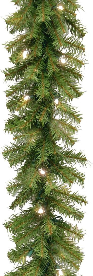 National Tree Company 9 ft Pre-Lit Norwood Fir Artificial Christmas Garland, Christmas Decoration with 50 Warm White LED Lights, 240 Tips, Timer, Green, 9-feet by 10-inch