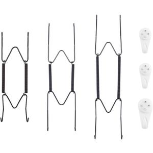 Bilillo 3-Piece Stainless Steel Wall Plate Hangers, 6/8/10 Inch Invisible Decorative Wire Plate Holders with 3 Pieces Wall Hooks for 5.5 to 10.5 Inch (Black)