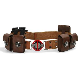 Adult Men Wade Costume Belt with Pouches Bag Brown Leather Adjustable Waist Belts Halloween Cosplay Props (Small)