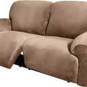 ULTICOR Extra Wide 70" - 90", Reclining 2 Seater Sofa, Extra Wide Reclining Love Seat Slipcover, 6-Piece Velvet Stretch, Reclining Sofa Covers, Thick, Soft, Washable (Sand)