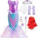 iTVTi Little Girls Mermaid Costume Princess Dress Up Ariel Outfits with Accessories Wig Birthday Party Halloween Cosplay
