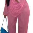EDITCOZY Women Mesh Sheer 3pcs Outfits Long Sleeve Top Long Pant Bikini Cover Up (XX-Large, Pink)