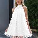 Gleeneat Womens Summer Halter Tulle Floral Bridal Shower Cocktail Wedding Guest Short Dresses A Line Sleeveless Mini Dress (White, M)