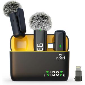 NPTCL Wireless Lavalier Microphone for iPhone Android Phone - USB Type C Mini Microphone with 24H Charging Case Noise Reduction for Video Recording Vlog YouTube TikTok