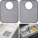 LONGFITE Sink Protector Mats 2 Pcs Silicone Kitchen Sink Mat Draining Heat Proof Mat with Rear Center Drain (Rear Drain)