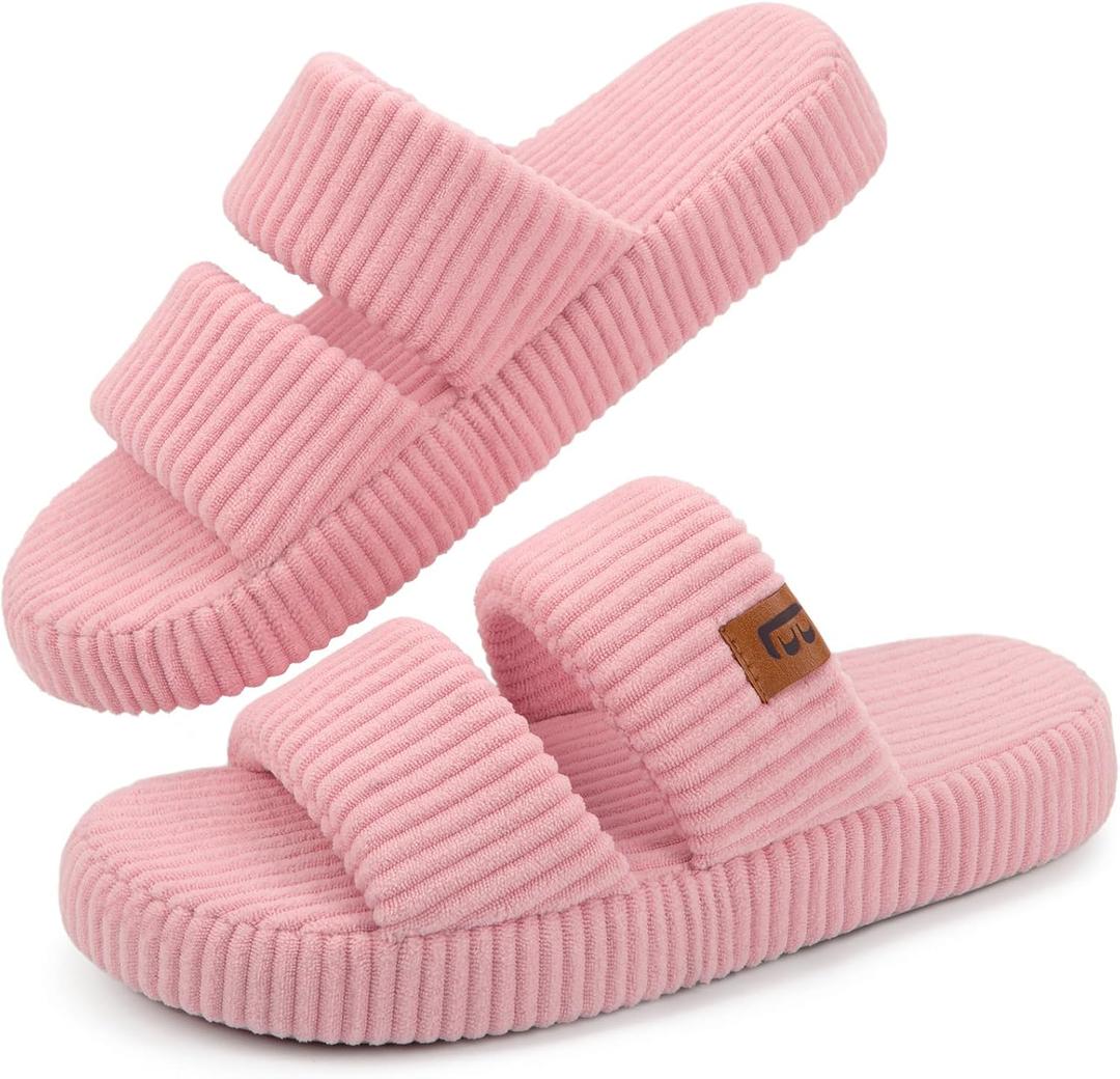 LongBay Slippers for Women Memory Foam Open Toe Slide Indoor House Shoes Slip On Bedroom Comfy Gift, US 11-12